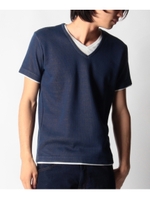 Tシャツレイヤード風ニットソー/ブルー系(095)