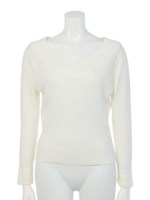 １２GリブストレッチVネック長袖プルオーバー/オフホワイト