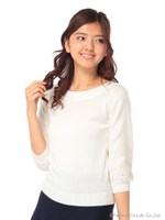 シアービジュー袖ニットプル/ネイビー