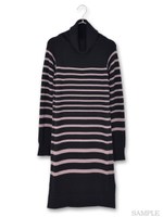 ボーダーニットワンピース/ブラック×キャメル