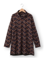 ロールネックフラワーチュニックワンピース/オレンジ(167)