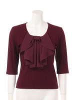 異素材ラッフルリボン太リブトップス/キャメル