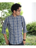 七分袖チェックシャツ/ブルー(792)