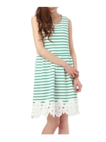 裾レースボーダーワンピース/グリーン(322)