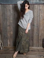 綿カーゴリブ付 ロングスライダースカート/モカ