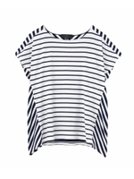 [L]ボーダー切り替えイレギュラーヘムカットソー/ライトグレー(311)