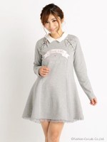 【LIZ LISA】裏毛襟付フレアワンピース/グレー