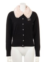 フェイクファーティペット付きコンパクトカーディガン/グレー