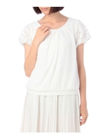 フラワーレーススリーブタックカットソー/オフホワイト(003)