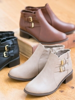 Wベルトショートブーツ/グレージュ