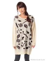 ★木の実ジャカードニットワンピース/チャコール