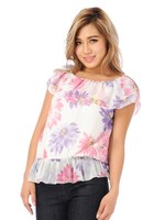 フラワー柄オフショルトップス/WHITE/BK