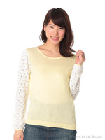 レーススリーブニットプルオーバー/Light Yellow