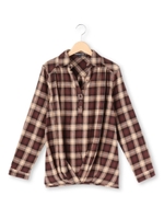 多ボタンチェック柄タックシャツ/グリーン(222)