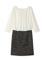 [L]シフォン×ツイードドッキングワンピース/ブラック(419)