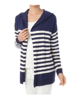 フーテッドトッパーボーダーカーディガン/ネイビー(393)