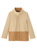 [L]配色スタンドカラー比翼コート/ブラウン系(043)