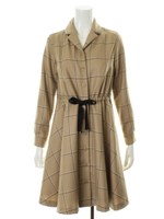 ボタニーチェックシャツワンピース/キャメル