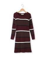 マルチボーダーリブ編みニットワンピース/ボルドー(364)