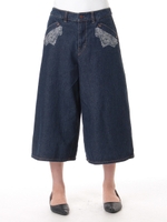 レース刺繍ガウチョデニム/ネイビー