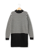 裾ケーブル編みボーダーワンピース/オフホワイト(303)