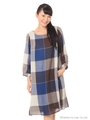 ウールガーゼビッグブロックチェックワンピース/ブルー