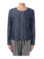ノーカラー比翼デニムジャケット/ネイビー(093)