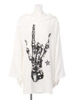 ハンドプリントフードワンピ/オフホワイト