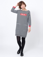 STRIPED BOAT NECK DRESS/GREEN