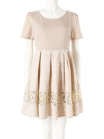 ツイードタックフレアドッキングワンピース/ベージュ