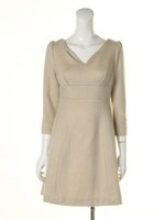 ビーバーＶネックウエスト切替ワンピース/ブラック