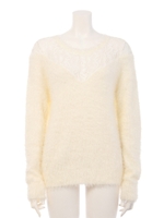 レース切替フェザーニットTOPS/オフホワイト