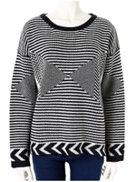 切替ボーダーニットトップス/ネイビー