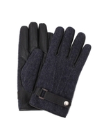 へリンボーン×レザー切り替えグローブ/ネイビー(093)