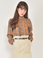 チェックフリルブラウス/ベージュ