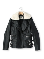 ボア使いレザー調ライダースジャケット/ブラウン(042)