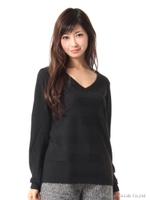 VネックボーダーTOPS/ブラック