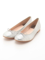 【低反発スポンジ入り】ラウンドレザーバレエシューズ/シルバー