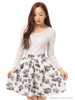 フラワープリントニットドッキングワンピース/オフホワイト