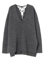 ローゲージBackレースアップニット/グレー