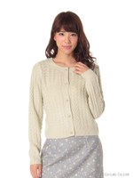 【W】カシミヤタッチケーブルカーディガン/グリーン