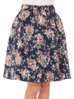 前リボンフレアスカート/ネイビー柄