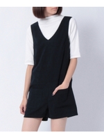 Vネックロンパースワンピース/ブラウン(042)