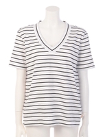 【BED&BREAKFAST】Single Stripe WH V-neck/WHITEmix