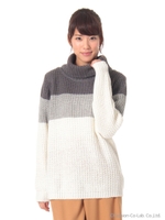 オフタートルカラーブロックプルオーバー/Black