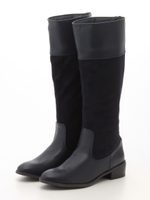 スエード×スムースコンビロングブーツ/NAVY