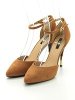 【R&E】アンクルストラップスエードセパレート美脚パンプス/キャメルスエード