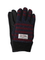 【タッチパネル】ボーダーハリスツイード手袋/ワインレッド(063)