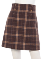 ハイウエストチェック台形スカート/ブラウン