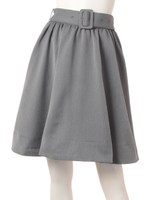 ベルト付ミディスカート/グレー